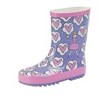 KCMODE KIDS Girls Wellington Boots – Purple and Pink Hearts Wellies Size 7