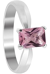 925 Sterling Silver Pink ice Cubic Zirconia Emerald Cut Solitaire Ring