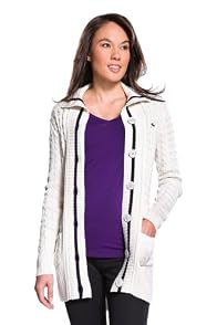 Long Sleeve Cotton Cable Knit Tipped Tunic Cardigan Sweater