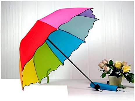 Rainbow Fashion Sun/Rain Three Folding Rain Umbrella Women Automatic - Style1