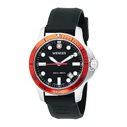 Wenger Men's 72343 Battalion III Diver Orange Bezel Black Rubber Watch