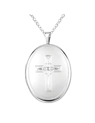 Sterling silver Oval Shaped Locket w/ Cross Necklace