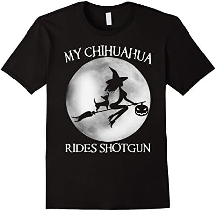 Men's MY CHIHUAHUA RIDES SHOTGUN T Shirt Halloween Witch Moon 2XL Black