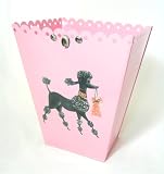 Vintage French Poodle Wastebasket, Trash Receptacle, Trash Holder or Bin ~ E33 Shabby Chic Pink Enamel Coated Metal Waste Basket with French Vintage 50's Poodle Decoupage Art