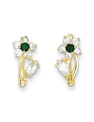 MadiK® 14k Yellow Gold CZ & May Birthstone Flower Polished Hinged Hoop Earrings