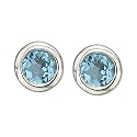 14K White Gold 4 x 4 MM Bezel Set Blue Topaz Earring Studs