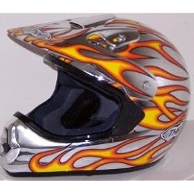 Chrome/red Motocross Helmet ATV Dirt Bike