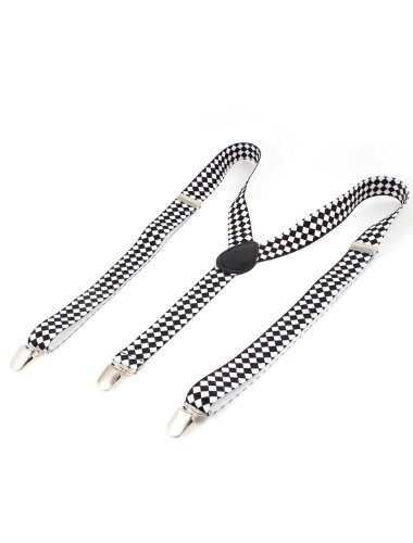 Unisex White Black Argyle Pattern Adjustable Y-Shaped Suspender Braces