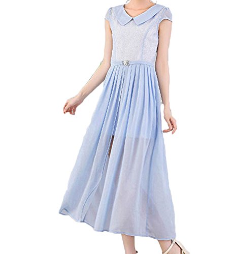 (ディーコッテ)D'Kotte レディース 春 夏 ワンピース ドレス ロング マキシ シフォン 襟 レース フェイクツーピース neaa300