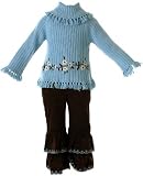 : One Kid Blue Floral Sweater and Brown Ruffle Pants