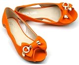 Ymid Select Womens Bowed Peep Toe Casual Working Flats Shoes,orange