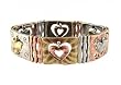 Bracelet - B169 - Antique Gold, Silver & Copper Tone Metal with Heart Dangles - Stretch