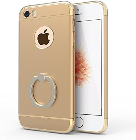 iPhone 5S Case, iPhone 5 Case, iPhone SE Case with Kickstand, Ultra-thin 3in1 Plastic Hard Cover Skin Protective 360 Degree Rotating Ring Kickstand for iPhone Se 5 5S 5C(4Inch) (Gold)