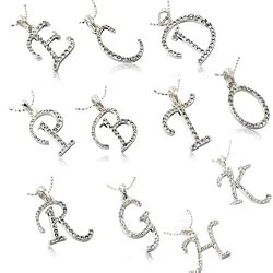 Clear Crystal Name Initial Letter Pendant Necklace Fashion Jewelry -- Many Letters To Choose From