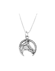 Sterling Silver One Sided Horse Head Inside Lucky Horseshoe Necklace