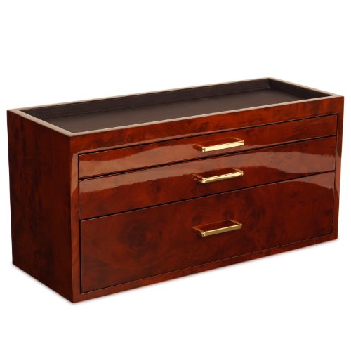 Wolf Designs Meridian 3 Drawer Watch Storage Box Burlwood Wolf Designs Meridian 3 Drawer Watch Storage Box Burlwood