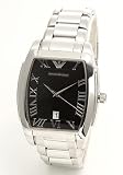 Gents Emporio Armani Tonneau Cadran noir Bracelet en acier inoxydable Watch