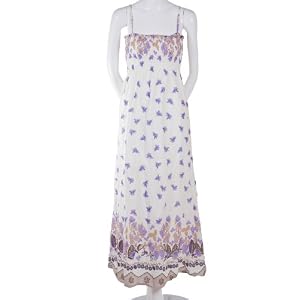 Hessi Spaghetti Strap Smocked Trimmed Long Maxi Dress Purple Floral
