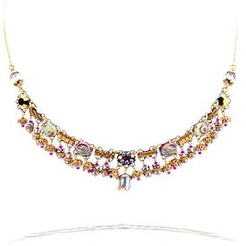 Ayala Bar Necklace - Classic Collection - in Gold, Pearly Silver, Iridescent Crystal and Jewel Pink Tones #3973 S11 ANK ONK