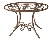 GARDEN TABLE EA 1 GRILL IN CENTER WITH STAMPED LEAVES OVALINSET GLASS KD BASE BROWN IRON GLASS 28L X 21.25W X 17.5H. IRON AND GLASS.