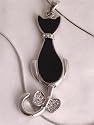 Black and diamante cat pendant on silver colour metal chain