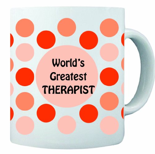 Orange Polka Dot Design World's Greatest Therapist 11 oz Ceramic Coffee Mug cup - 2011 Design - Affordable Gift for your Loved One! Item #CFS-CM-O10