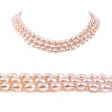 AugustinaJewelry Triple Strand 16-18 Inches 6-7mm Pink Oval Shape Freshwater Cultured Pearl Necklace