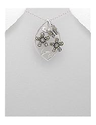 Flower Marcasite Pendant Necklace In 92.5 Sterling Silver
