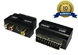High Tech Computing - Professional SVHS S-VHS S Video Switchable direction Scart - In / Out OFC Frree Scart Plug 21 Pin Adapter Converter with 3 x Phono connections