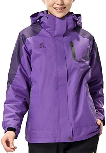 DZRDA Womens Outdoor Watertight Hiking Jacket Hood Twinset Coat Purple XL