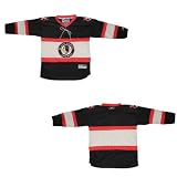 Boys NHL Chicago Blackhawks Hockey Jersey / Sweater with Embroidered Logo - Black & Beige (Size: L/XL )