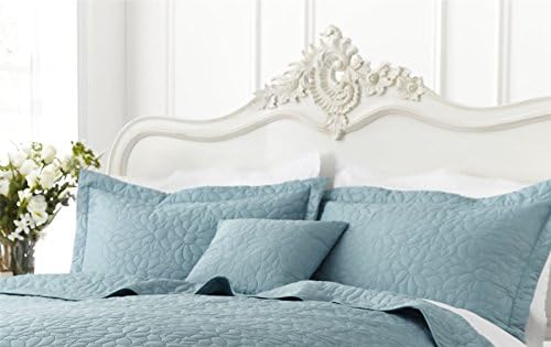 QUILTED FLORAL DUCK EGG BLUE PAIR OF PILLOWCASES PILLOWSHAMS 50X75CM