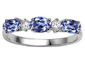 Tommaso Design(tm) Oval 5x3mm Genuine Tanzanite and Diamond Ring Band in 14 kt White Gold Size 6