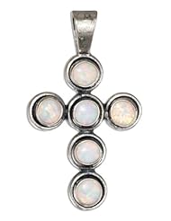 Sterling Silver Round Lab Created White Opal Cross Pendant