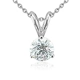 IMAGE OF 14k White Gold 3-Prong Solitaire Natural Diamond Necklace (FG, VS2, 0.75 ct)-Certificate of Authenticity