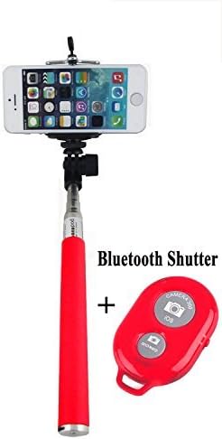 FINCO(TM) Extendable Selfie Handheld Stick Monopod with Adjustable Phone Holder and Bluetooth Wireless Remote Shutter for iPhone Samsung and other system over IOS 6.0 and Android 4.2.2 Smartphones (REd Monopod with Random Color Shutter)