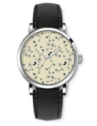SPRAWL Aanalog Fashion Series Silver Ladies Watches of Genuine Black Leather Strap,Unique Wrist Watch for Women Girls Designed with Pressed flower buds