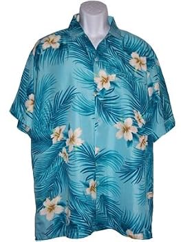 Men's Hawaiian Shirt-Palm Fronds on Turquoise