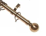 Brushed Antique Brass Steelworks Metal Extendable Curtain Pole 120cm To 220cm With Ball Finials