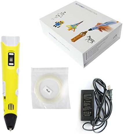 TOP1OP 3D Stereoscopic Printing Pen Ver 2 with LCD display for 3D Drawing + Arts + Crafts Printing with 2 Colors of 1.75mm PLA/ABS Filament(Yellow)