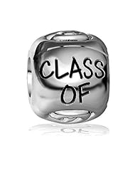 Class of 2013 Graduation Charm Bracelet Bead, Embossed, Solid Sterling Silver