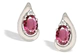 14K White Gold Genuine Oval Pink Tourmaline and Diamond Earrings