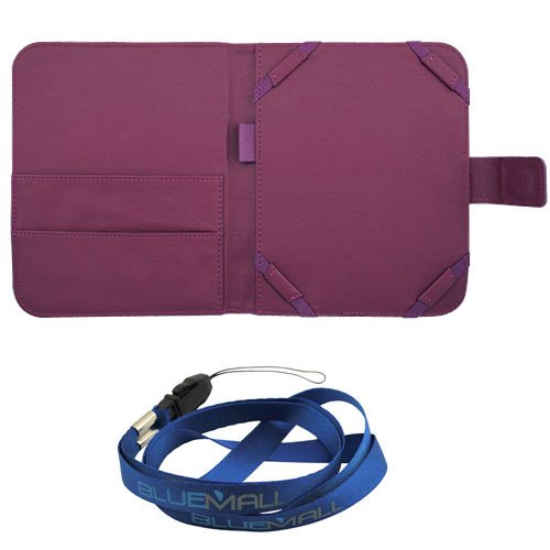 GTMax Purple Wallet Leather PU Case + Neck Strap Lanyard for Barnes & Noble Nook Simple Touch Reader / Nook 2