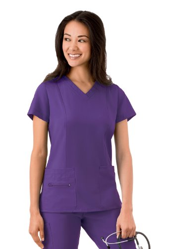 Modern Fit Collection by Jockey Women's Zipper Pocket V-Neck Solid Scrub Top
