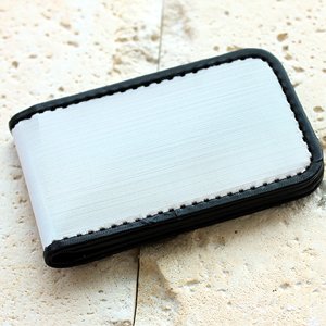 Stewart Stand Stainless Steel Magnetic Money Clip with Black Leather Edge