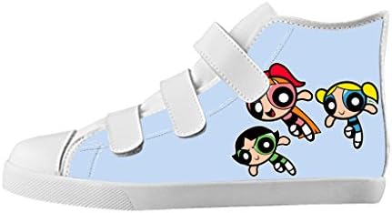 Kid's Velcro Canvas Shoes White High Top Soft Sneakers The Powerpuff Girls Cartoon Design-5M(US)