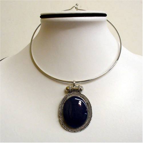 Click here to buy Blue Tone Agate Inlaid Pendant with with Black Cord and Sterling Silver Clasp.