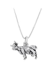 Sterling Silver Three Dimensional Livestock Cow Necklace