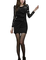 Sheath Cotton/Polyester Long Sleeves Lace Ruched Cutout Pleated Scoop Neck  Dress