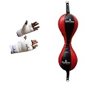 Quality rexion Double End Speedball Punching Ball and Straps Punching Ball Boxing Red / Black with foam padded Poly Cotton Inner Gloves Elasticated White Small